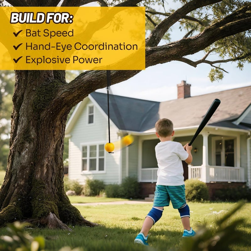PLAYAPUT Baseball Softball Batting Trainer – 10.5ft Swing Trainer with Hook & Ball – Solo Hitting Aid for Hand-Eye Coordination, Timing, and Power – Practice Drills for Baseball & Softball Players (All Ages) - Image 3